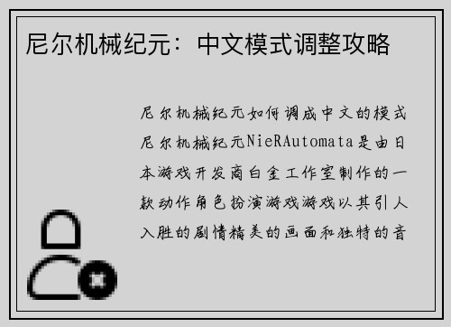 尼尔机械纪元：中文模式调整攻略