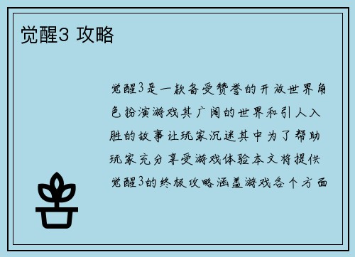 觉醒3 攻略